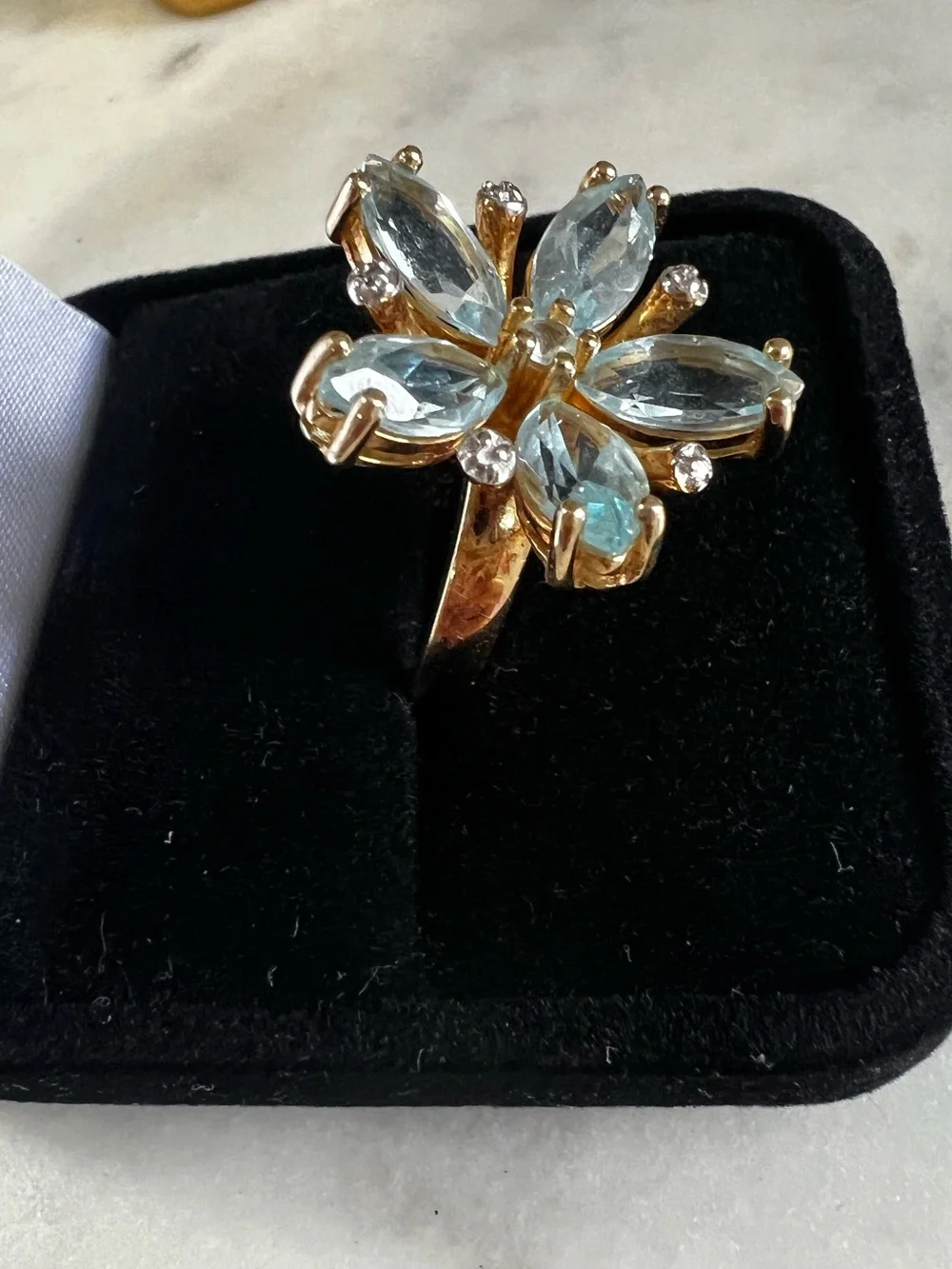 Ross Simons Blue Topaz Flower Ring 925 Sterling Silver gold Vermeil Vintage Sz 7